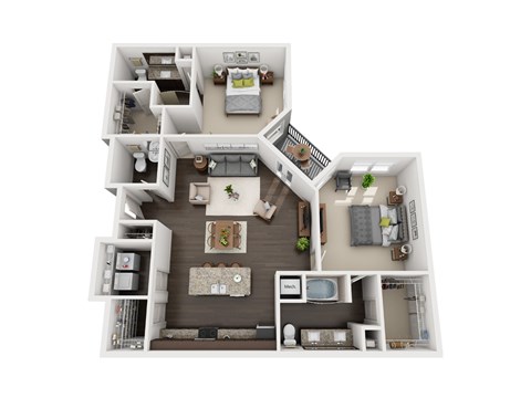 Floor plan for 2 beds, 2.5 baths, 1411 sqft